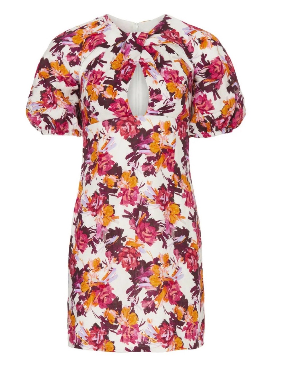 NICHOLAS White Floral Mini Dress with Pink and Yellow Print